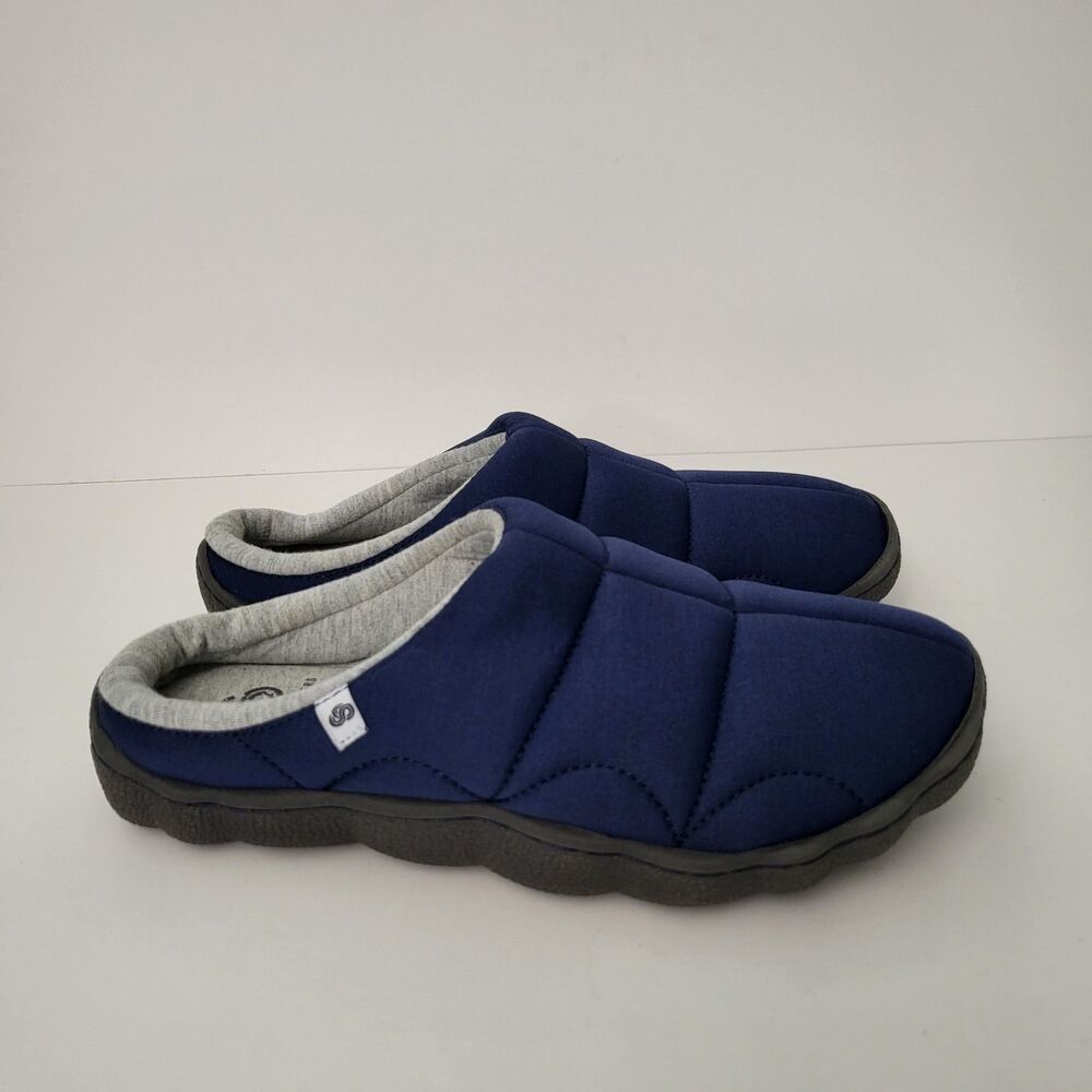 CLARKS Clog Slippers Womens 5 Blue Cloudsteppers Slip On Cushioned Puffy Quilt